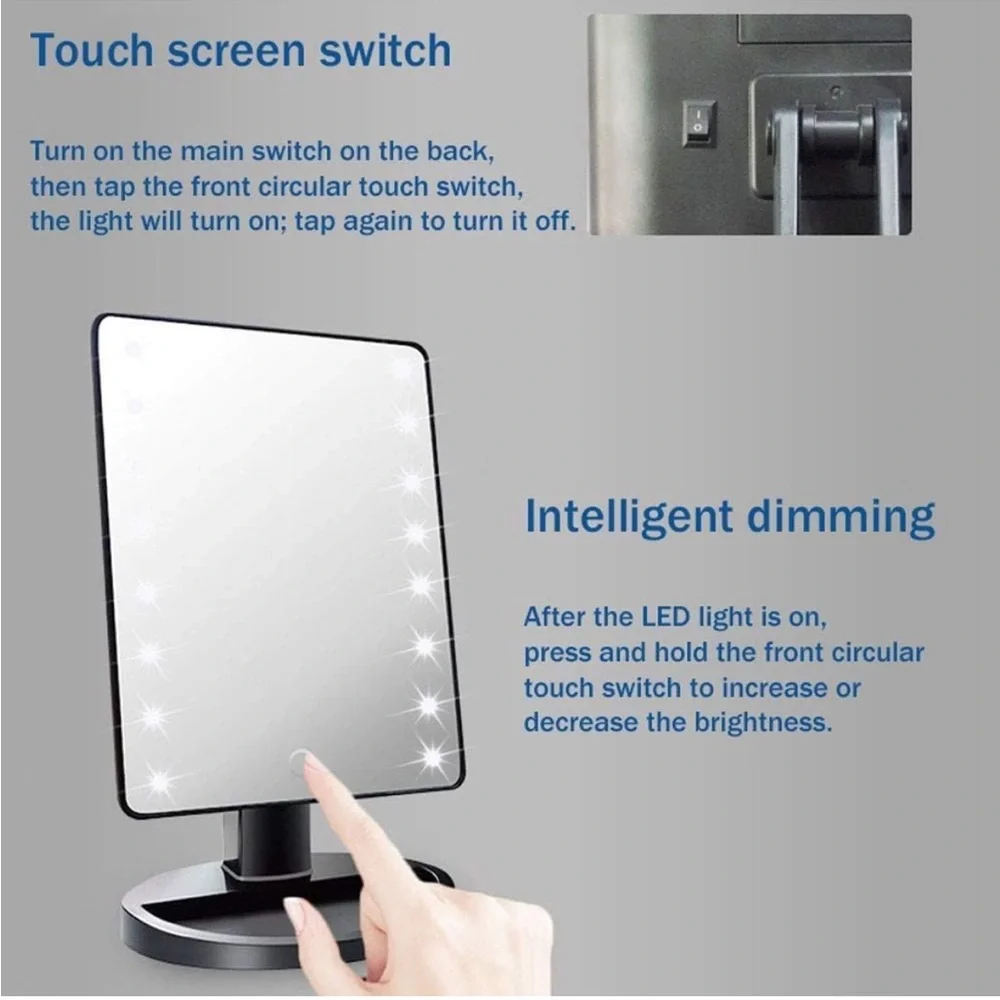 LED Makeup Mirror Tilt Touch Cosmetic Stand Vanity Adjustable Rotate White Light